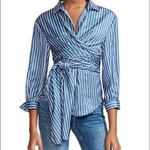 Maje Women's Blue Cosa Striped Wrap Top b3a